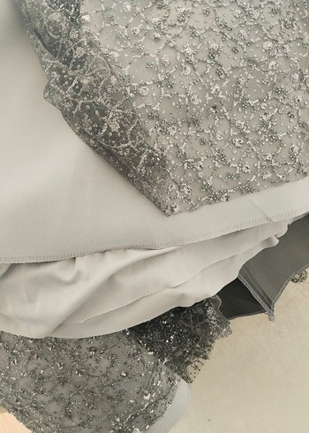 Gri Uzun Kollu Abiye Elbise - Görsel 11