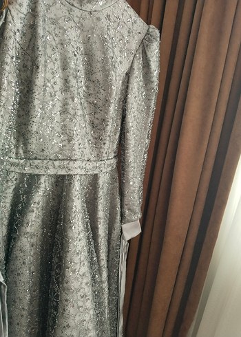 Gri Uzun Kollu Abiye Elbise - Görsel 2