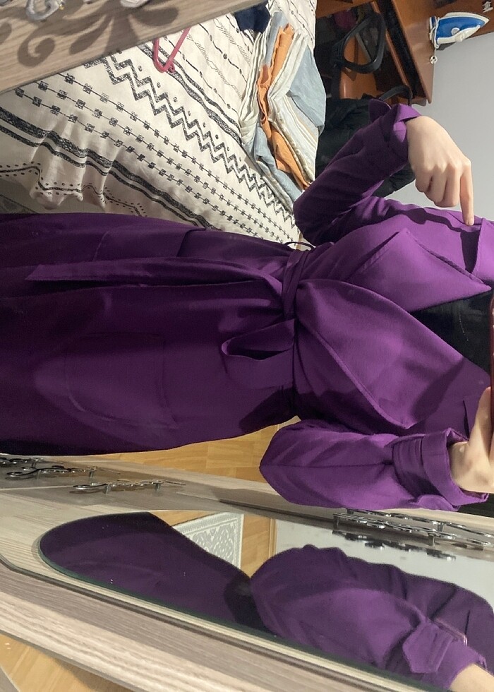 Mor renk şık trençkot - Görsel 2