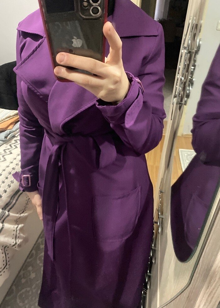 Mor renk şık trençkot - Görsel 4