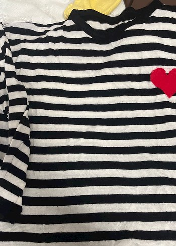 Kadın Siyah Çizgili Hamile Triko Tişört - Görsel 2