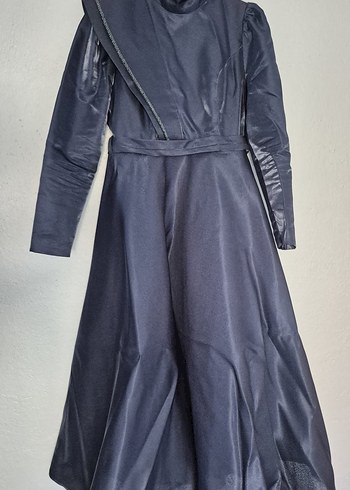 Lacivert Uzun Drapeli Kadın Elbise - Görsel 5