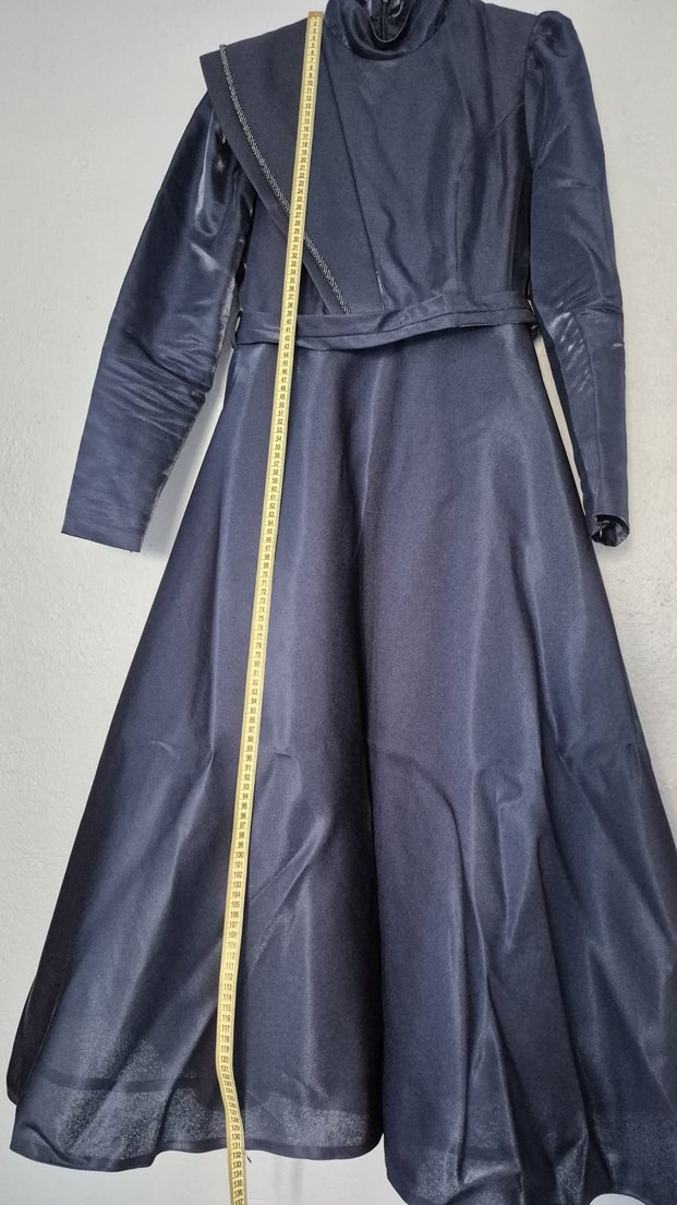 Lacivert Uzun Drapeli Kadın Elbise - Görsel 3