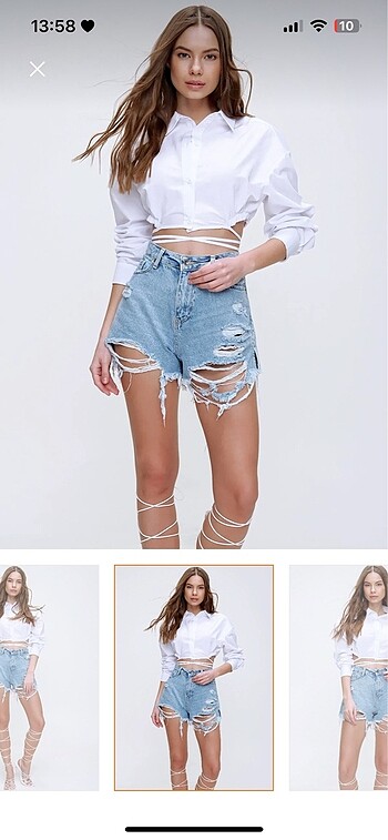 Bağcıklı crop poplin gömlek