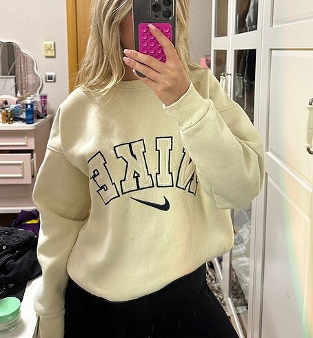 Krem polarlı sweatshirt