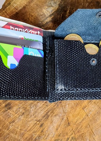 Siyah Yılan Derisi Desenli Erkek Cüzdan , Hakiki deri - Görsel 2