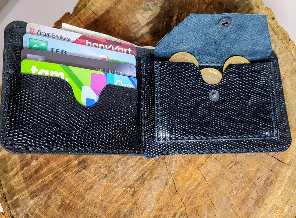 Siyah Yılan Derisi Desenli Erkek Cüzdan , Hakiki deri - Görsel 2