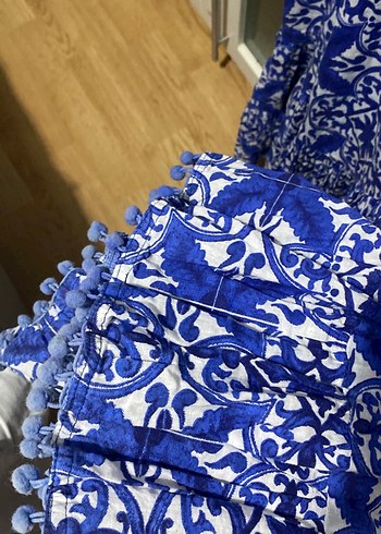 diğer Beden mavi Renk Mavi Bağlama Desenli Bohem Düğmeli bluz