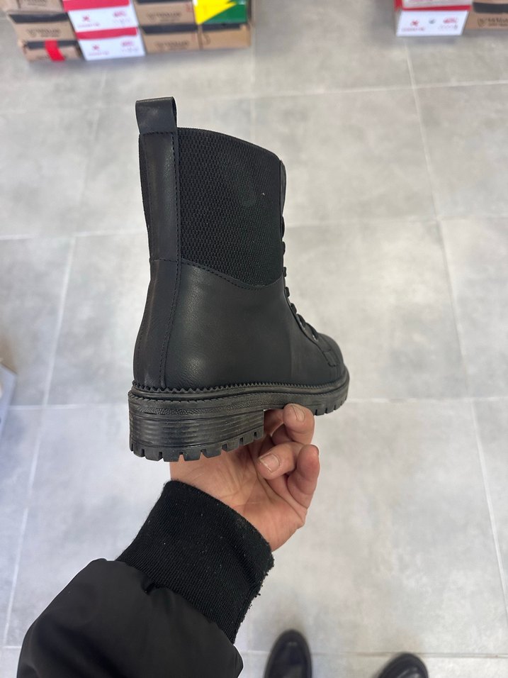 Kadın Siyah Cilt Bot  Bağcıklı | Kauçuk Kaymaz Taban | Mağaza - Görsel 5