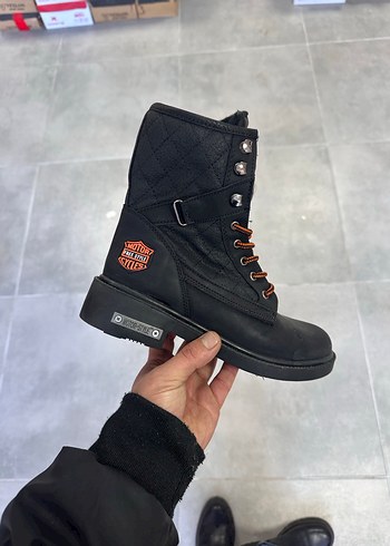 38 Numara Kadın Siyah Harley Davidson Uzun Boğaz Bot - Görsel 3