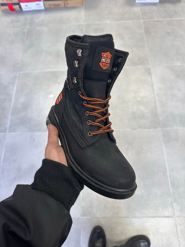 38 Numara Kadın Siyah Harley Davidson Uzun Boğaz Bot - Görsel 2