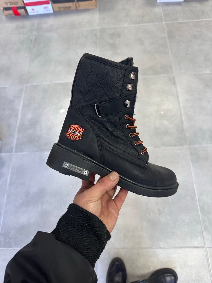 38 Numara Kadın Siyah Harley Davidson Uzun Boğaz Bot - Görsel 3