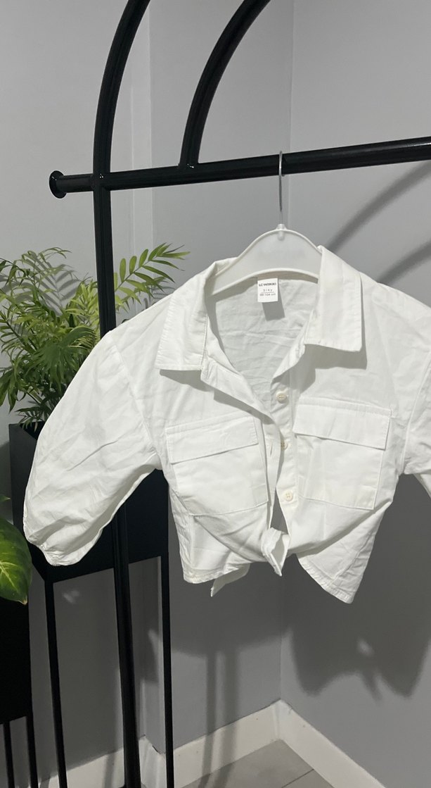 Düğmeli Beyaz Mini Pamuklu Gömlek - Görsel 2