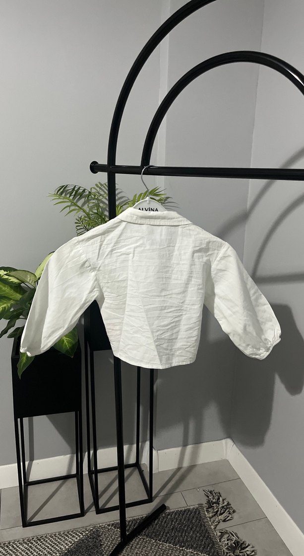 Düğmeli Beyaz Mini Pamuklu Gömlek - Görsel 4