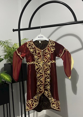 Bordo Zincir Detaylı Uzun Kollu Nakışlı kaftan - Görsel 6