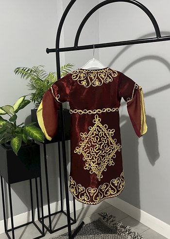 Bordo Zincir Detaylı Uzun Kollu Nakışlı kaftan - Görsel 8