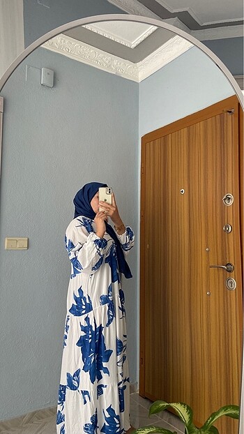 l Beden mavi Renk Çiçekli viskin elbıse