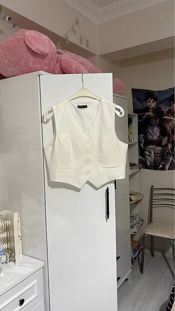 Blazer crop beyaz yelek