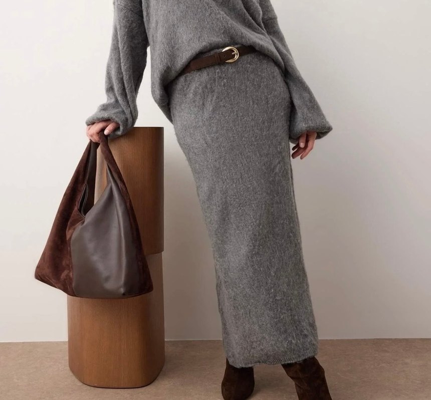 Yırtmaçlı triko etek - Görsel 2