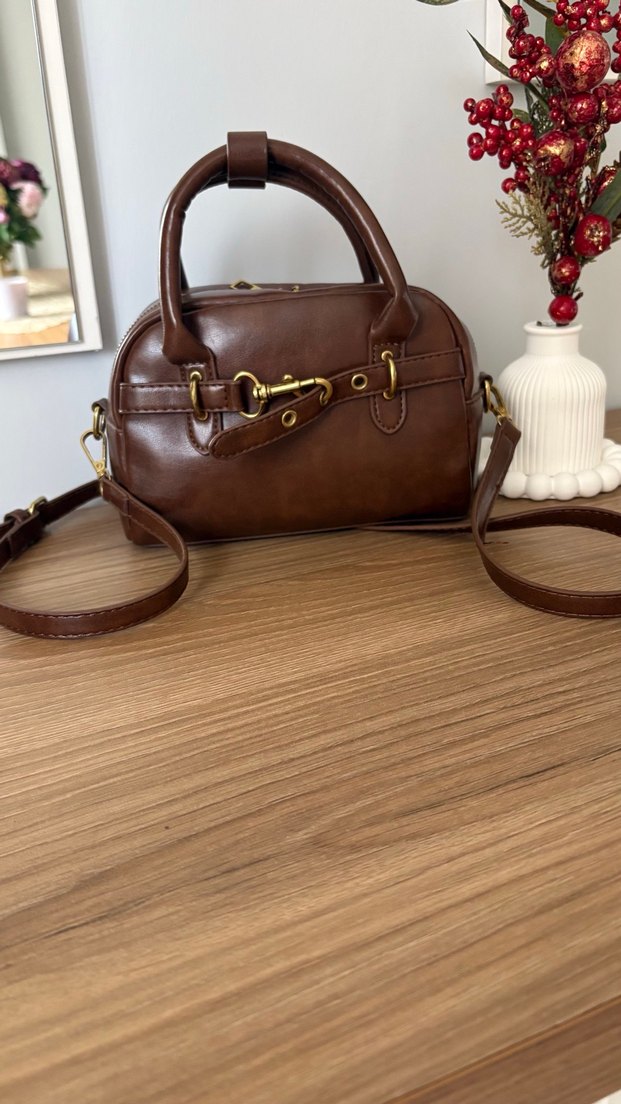 Kahverengi kemer detaylı kadın çanta - Görsel 2