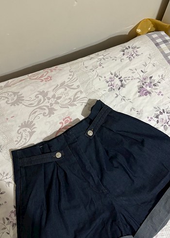 m Beden lacivert Renk Zara Lacivert Pileli Mini Denim Şort