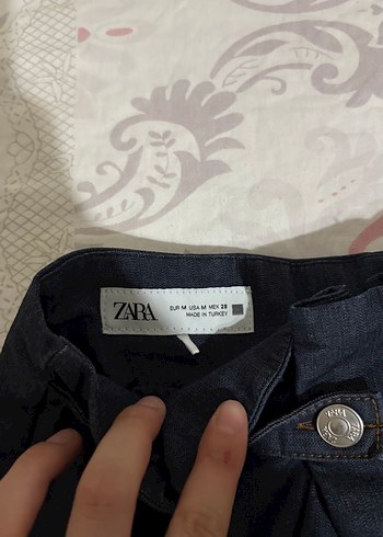 Zara Zara Lacivert Pileli Mini Denim Şort