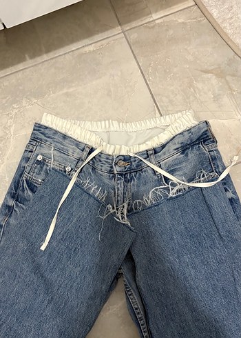 Zara çift bel bantlı jean