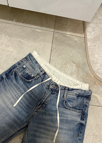 38 Beden mavi Renk Zara çift bel bantlı jean