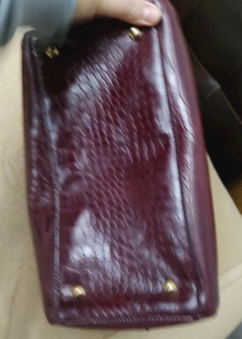 Bordo Parlak Yılan Desenli Deri Kadın Çanta matmazel - Görsel 6