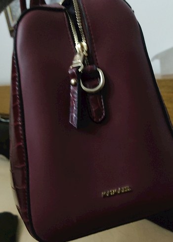 Bordo Parlak Yılan Desenli Deri Kadın Çanta matmazel - Görsel 2