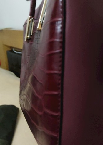 Bordo Parlak Yılan Desenli Deri Kadın Çanta matmazel - Görsel 3