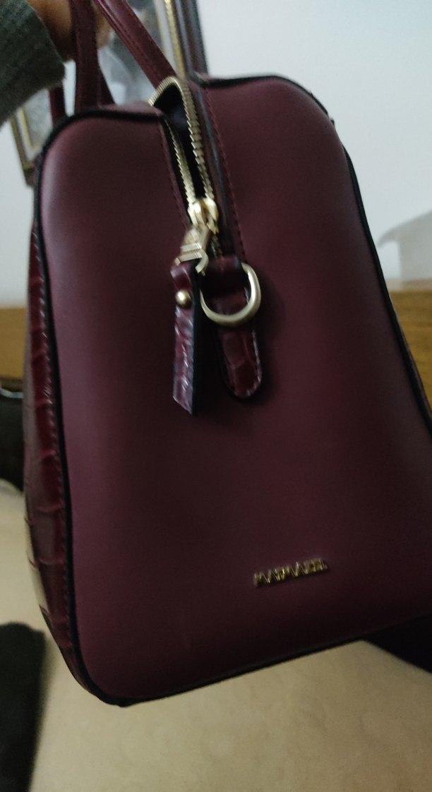 Bordo Parlak Yılan Desenli Deri Kadın Çanta matmazel - Görsel 2