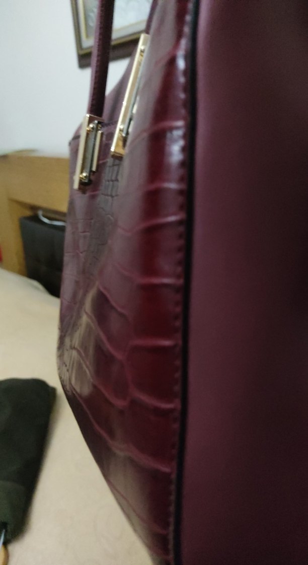 Bordo Parlak Yılan Desenli Deri Kadın Çanta matmazel - Görsel 3