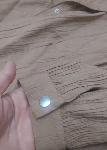 Bej Uzun Kollu Keten Kadın Gömlek etek takim - Görsel 7