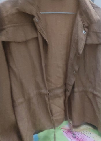 Bej Uzun Kollu Keten Kadın Gömlek etek takim - Görsel 5