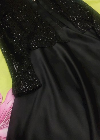 Uzun Siyah Drapeli Kadın Abiye Elbise - Görsel 4