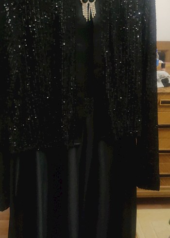 Uzun Siyah Drapeli Kadın Abiye Elbise - Görsel 6