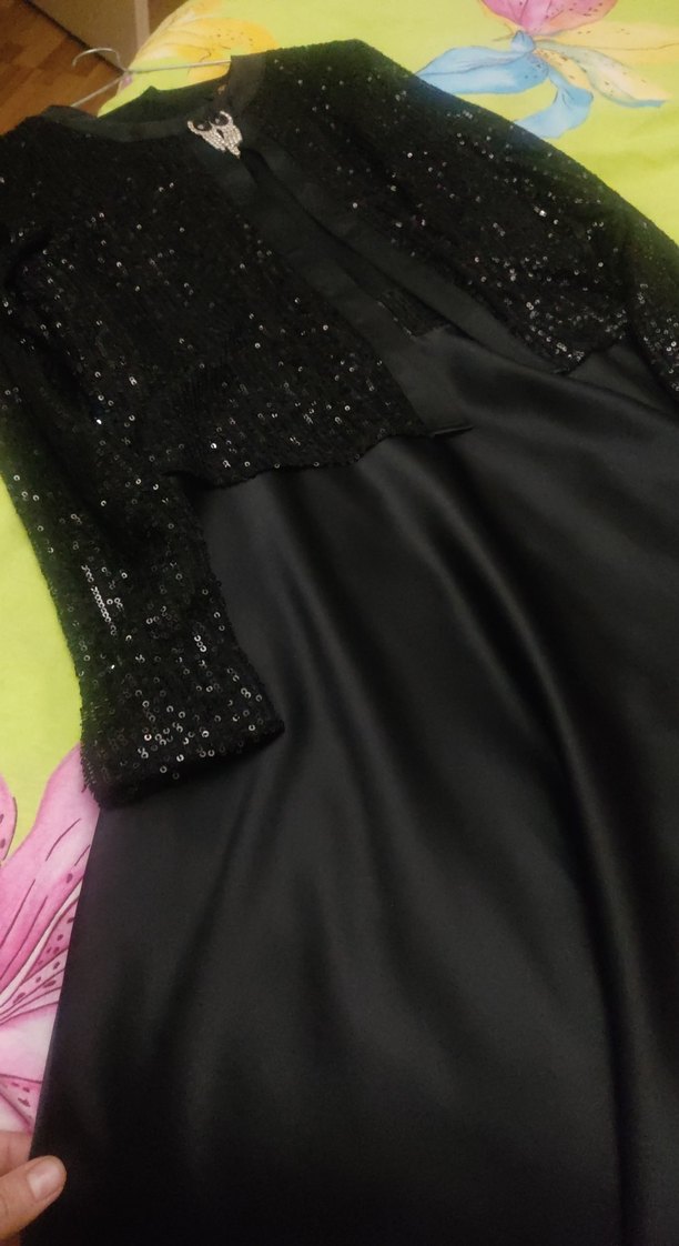 Uzun Siyah Drapeli Kadın Abiye Elbise - Görsel 4