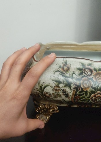 Çiçek Desenli Beyaz Seramik Vazo - Görsel 8