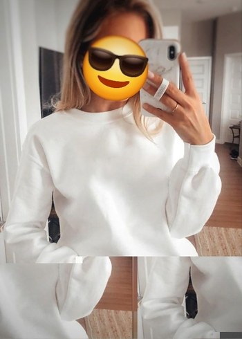 Beyaz Oversize Kadın Sweatshirt her beden mevcuttur