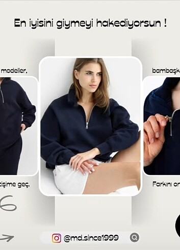 Diğer Bayan lacivert yarim fermuarlı sweatshirt her beden mevcuttur 