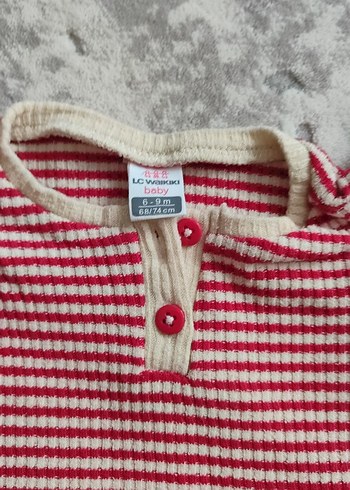 Kız Çocuk Kırmızı Çizgili Fırfırlı Kısa Kollu Tişört - Görsel 2