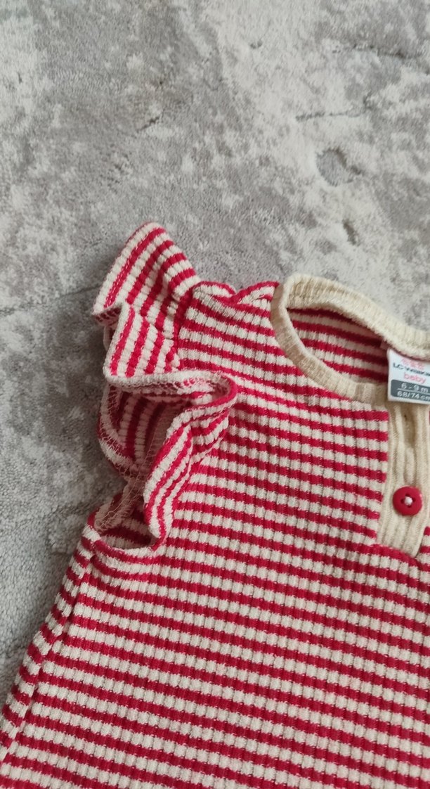 Kız Çocuk Kırmızı Çizgili Fırfırlı Kısa Kollu Tişört - Görsel 3