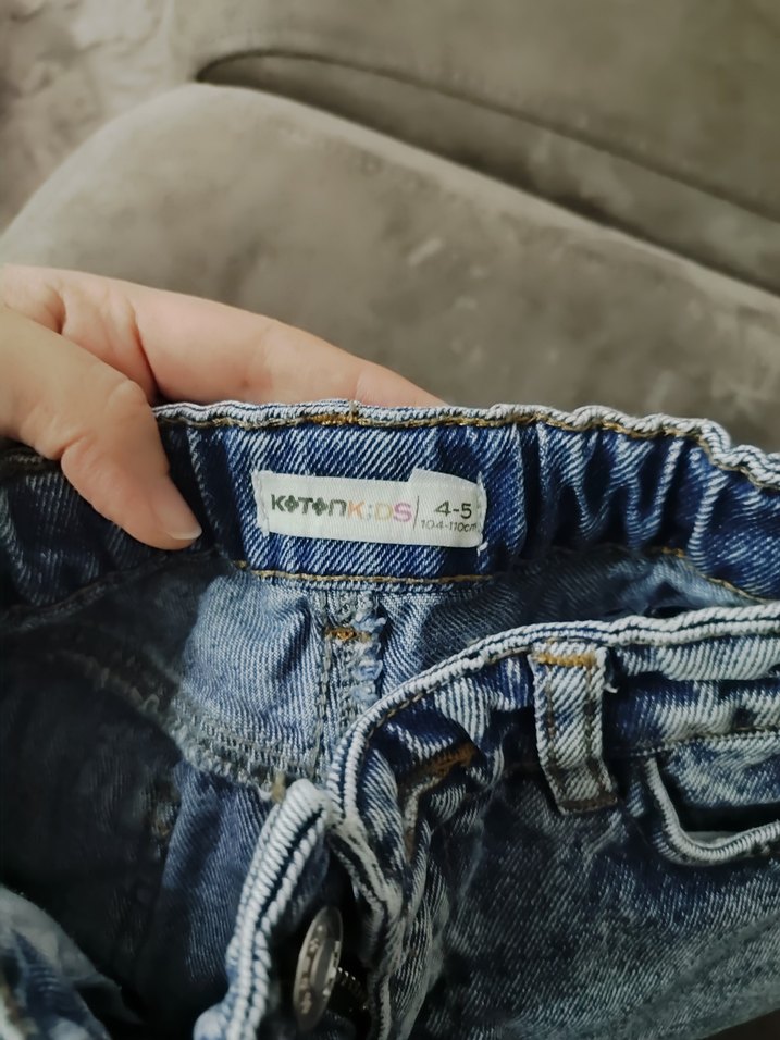 Düğmeli Bağlama Desenli Bol Kesim Kız Kot Şort - Görsel 3