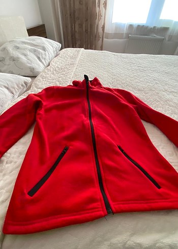 unisex Kırmızı Fermuarlı Polar Ceket - Görsel 3