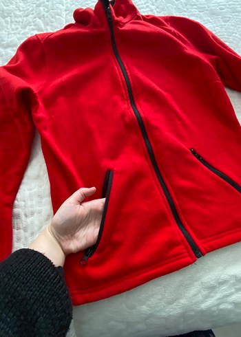 unisex Kırmızı Fermuarlı Polar Ceket - Görsel 4