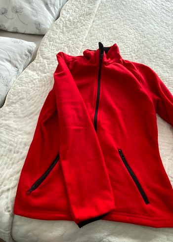 unisex Kırmızı Fermuarlı Polar Ceket - Görsel 5