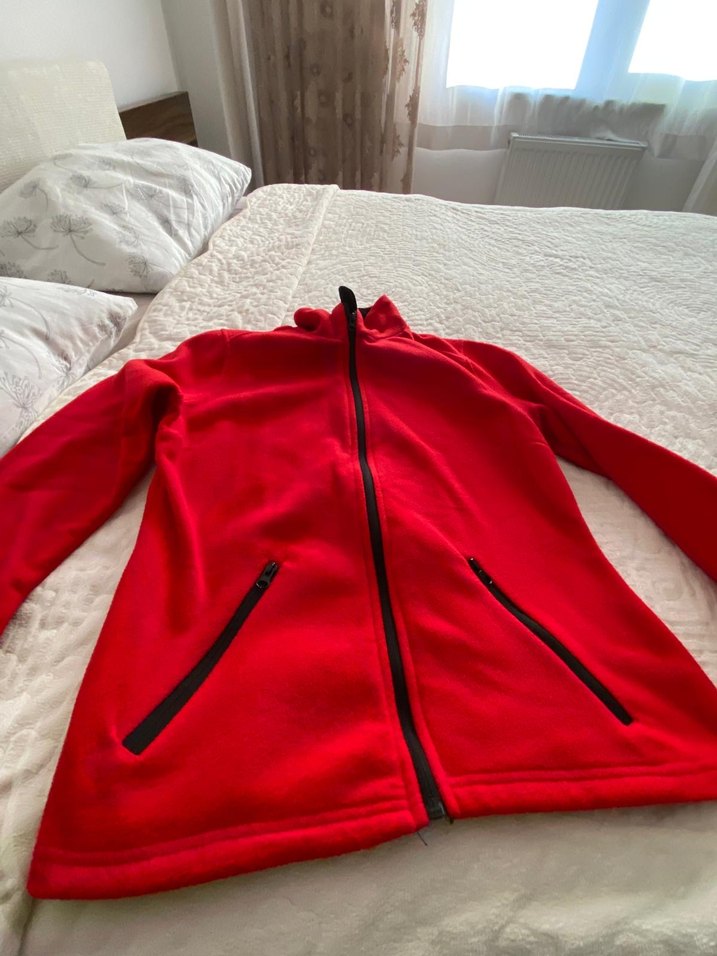 unisex Kırmızı Fermuarlı Polar Ceket - Görsel 3