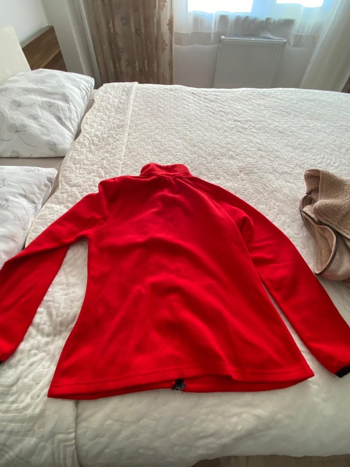 unisex Kırmızı Fermuarlı Polar Ceket - Görsel 2