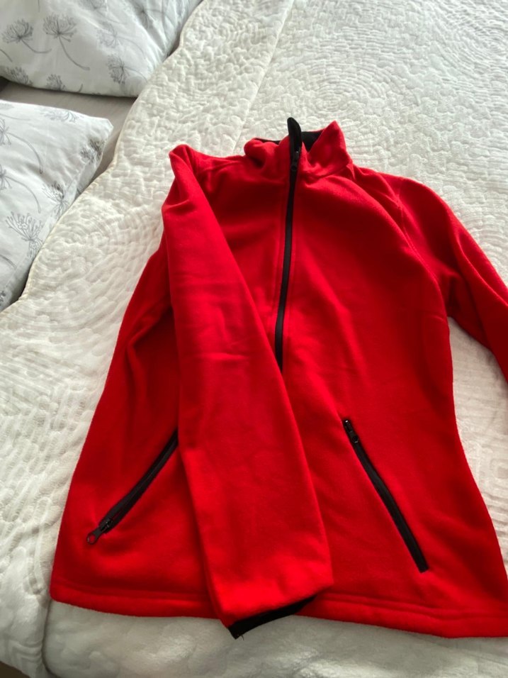 unisex Kırmızı Fermuarlı Polar Ceket - Görsel 5